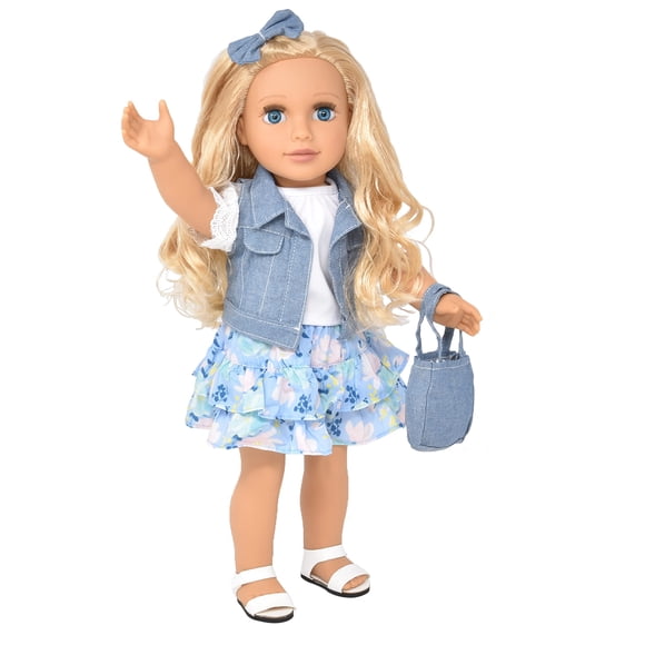 Tienda de regalos para muñecas de moda de 18 pulgadas con cabello rubio y ojos azules