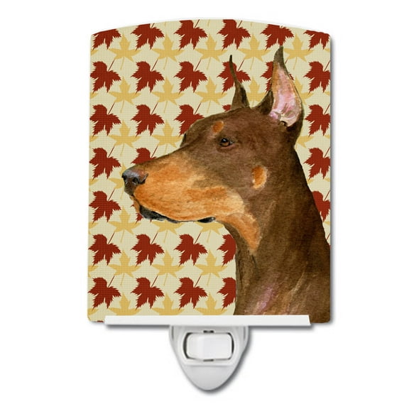 Caroline's Treasures SS4388CNL Doberman Fall Leaves Portrait Ceramic Night Light, 6x4x3", multicolor