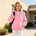 thumbnail image 5 of Arlun Lightweight Full Zipper Hoodies for Kids Oversized Fall Long Sleeve Zip up Sweatshirt Jackets with Drawstring Hem Design Casual Solid Color Baggy Girls Hoodie 110, 5 of 6