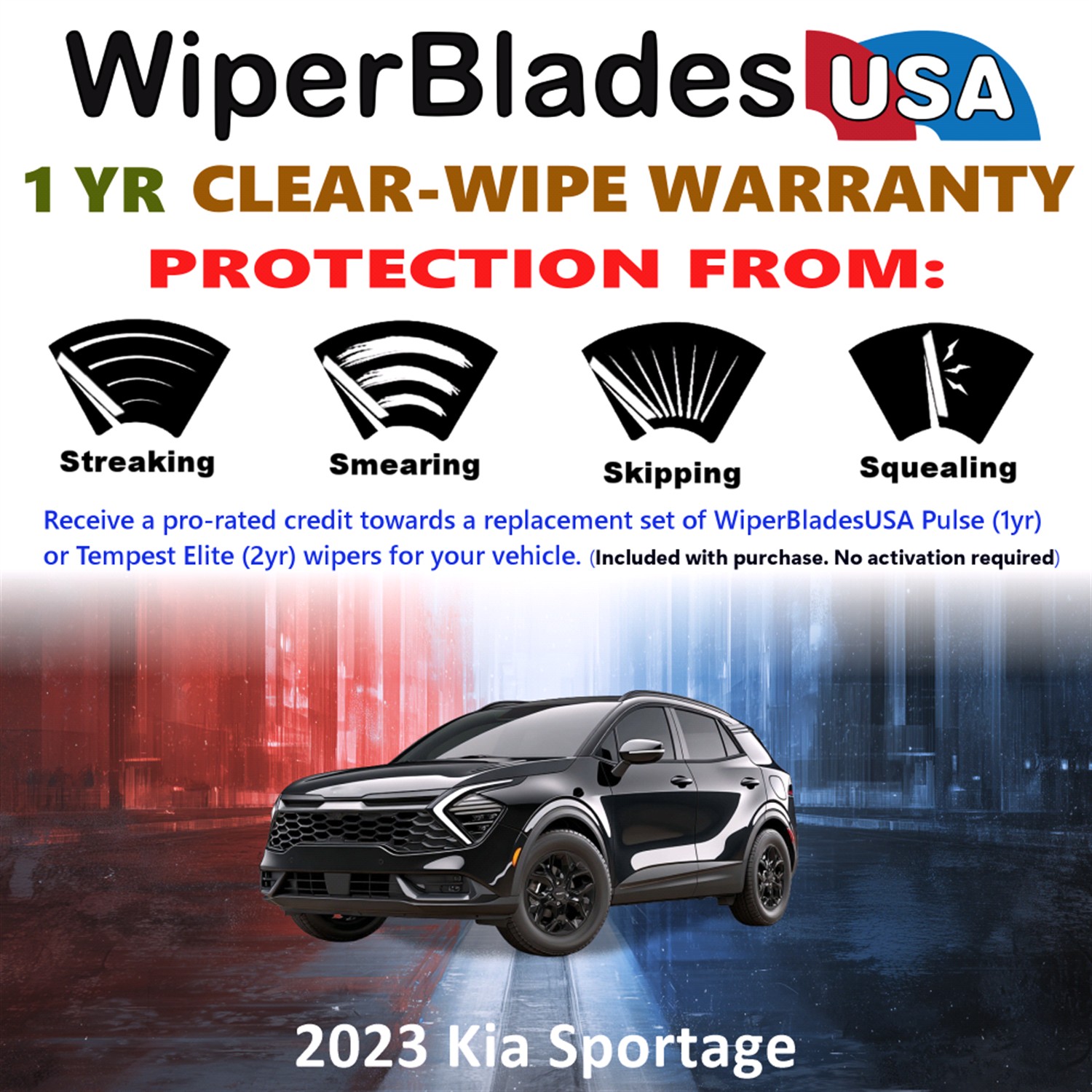 2023 Kia Sportage Beam Wiper Blades Wipers w/1yr Warranty (Set of 2) (WiperBladesUSA)