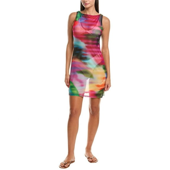 Natori womens  Floral Mirage Printed Mesh Mini Dress, s, Black