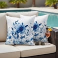 thumbnail image 3 of 2 Pack Outdoor Waterproof Throw Pillow Covers,Watercolor Blue Flower Decorative Square Pillow Case Patio Pillowcases for Chair Couch Sofa 16x16in, 3 of 9