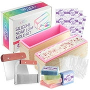 Craftzee 2pcs. Loaf Soap Mold Kit, Rectangular Silicone Mold Set with Stainless Steel Wavy & Straight Cutter Great Soap Mold Set, Soap Making Suppliers with 50 Shrink Bags and Labels.