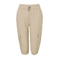 thumbnail image 6 of Cheytotty Womens Cargo Capris, High Waist Drawstring Knee Length, Flap Pockets Summer Beige S, 6 of 8