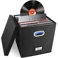 thumbnail image 1 of Vinyl Record Storage Box for + Single LPs Stackable Albums Linen Crate with Lid Collapsible Long Play Music Collection Holder Document File Folder Cabinet Organizer with Handle, 1 of 7
