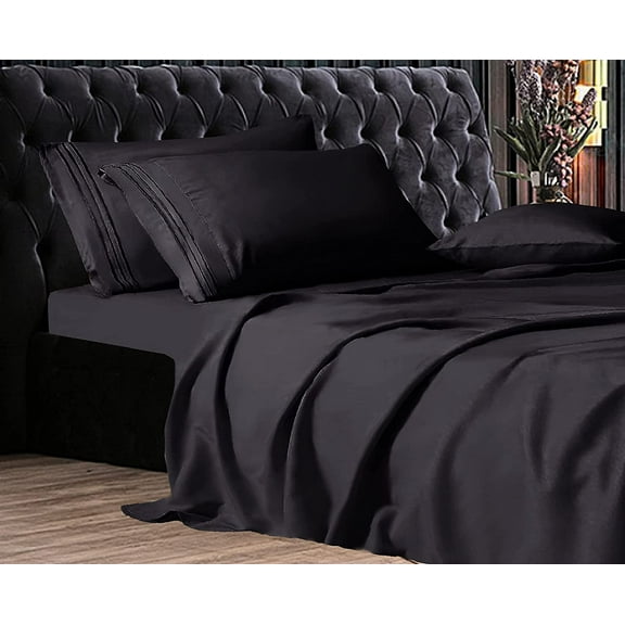 Elegant Comfort 1500 Series Wrinkle & Fade Resistant Ultra Soft 4-Piece Bed Sheet Set with Deep Pockets, Queen Black