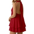 thumbnail image 3 of Chiffon Dresses for Women Halter Drop Waist Mini Dress Ruffle Wedding Guest Dress with Built-in Shorts Backless Flowy Summer Dresses for Club, Night Out and Holiday Brunch Outfits, 3 of 8