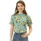thumbnail image 1 of Blusas de mujer con volantes de manga corta floral con cuello simulado y volantes Verde grisáceo S, 1 of 5