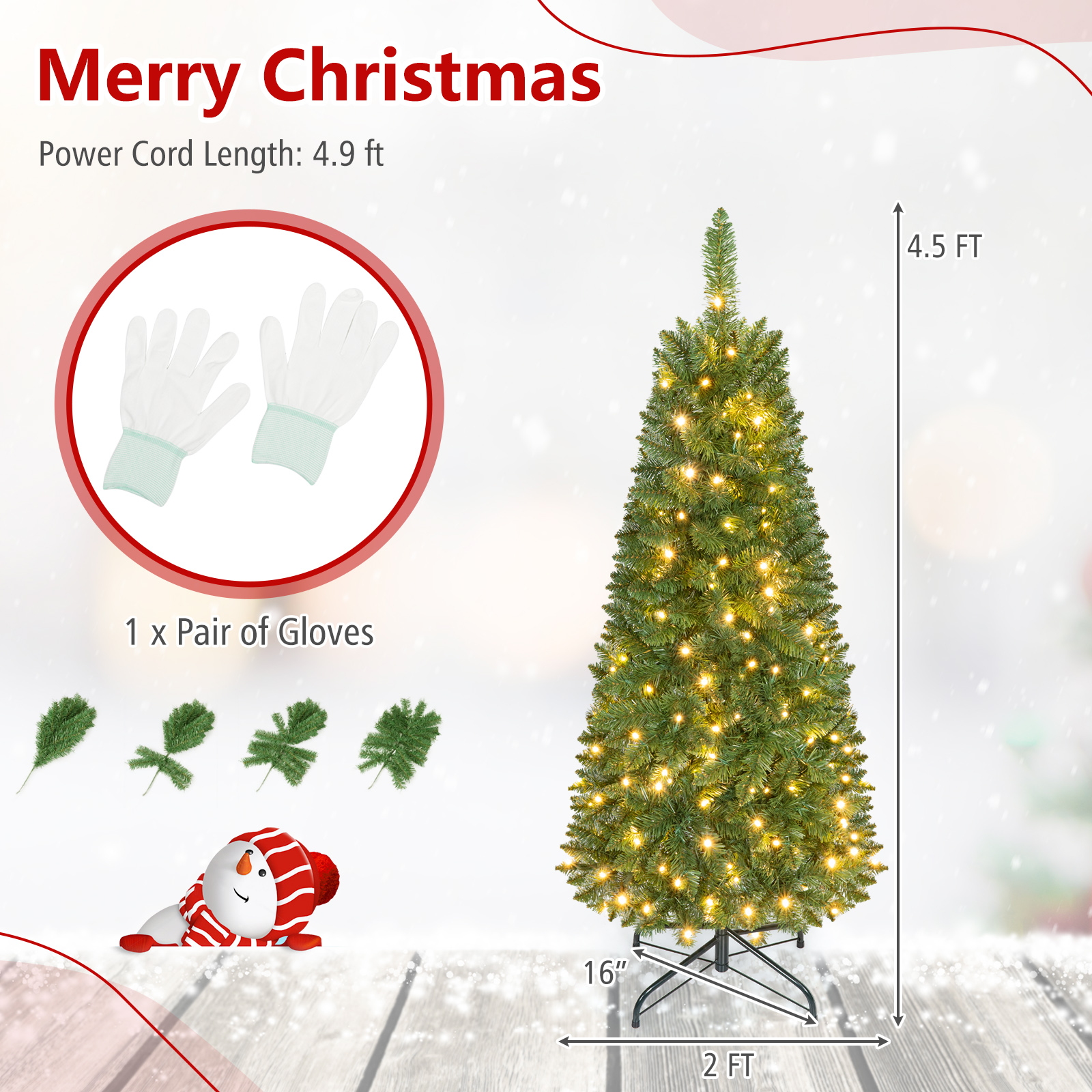 Costway 4.5ft Pre-Lit Pencil Christmas Tree with LED Lights photo 3