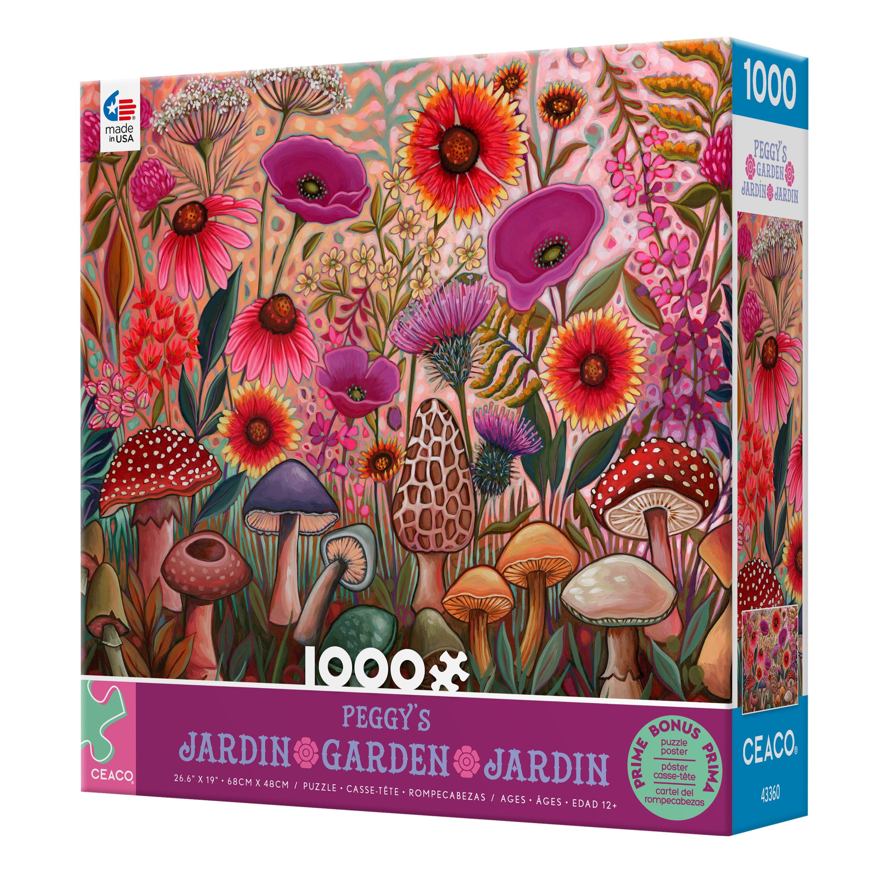 Ceaco 1000 Piece Peggy's Garden Puzzle, Vibrant Garden Flowers and