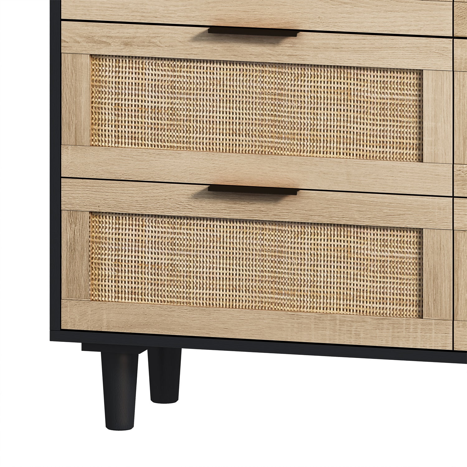 Kadyn 43.31"H 6-Drawers Rattan Storage Cabinet, Chest of Drawers for Bedroom, Black Nursery Dresser