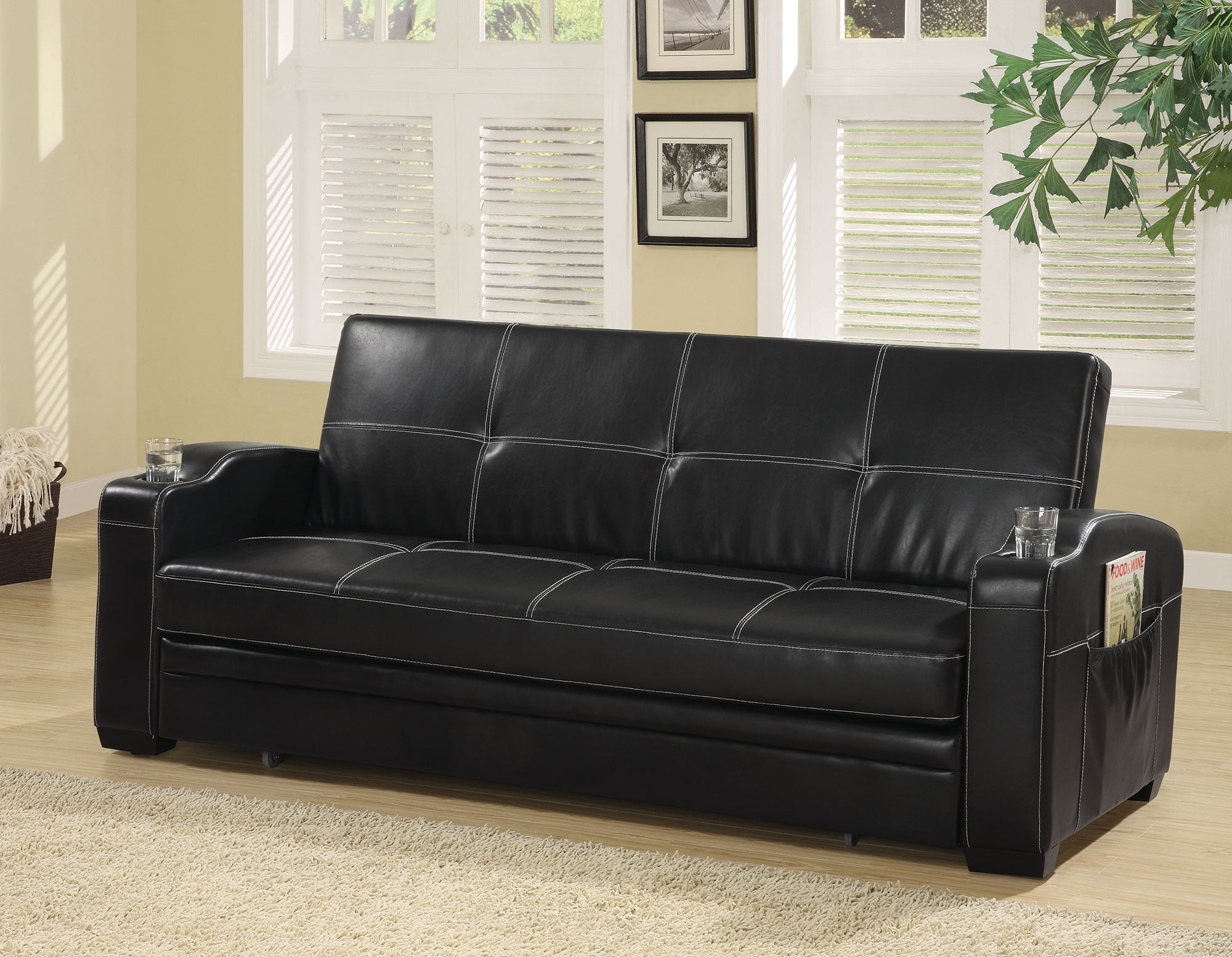 black leather bed