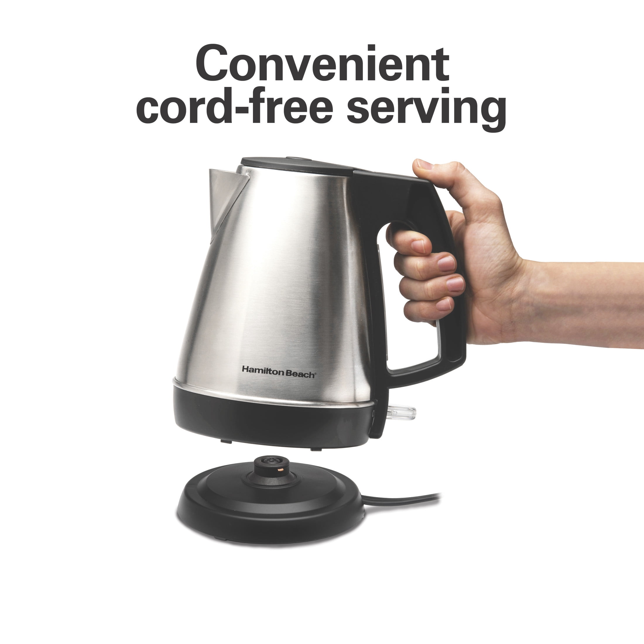 Hamilton Beach Stainless Steel Electric Kettle, Tea & Water Kettle, 1L, Black Accents