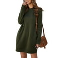 thumbnail image 1 of Autumn Winter Long Sleeve Pocket Shirt Dress for Women Casual Solid Color Pullover Sweatshirt Ladies Stylish Crew Neck Long Tunic Blouse Dress, 1 of 5