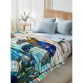 thumbnail image 4 of Summer Sea Turtle Full Size Flat Sheet, Wrinkleproof & Fadeproof Cooling Flat Bed Sheet Only, Stained Glass Ocean Jellyfish Coral Breathable Soft Bedding Top Sheets 81 x 96 Inches, 4 of 8