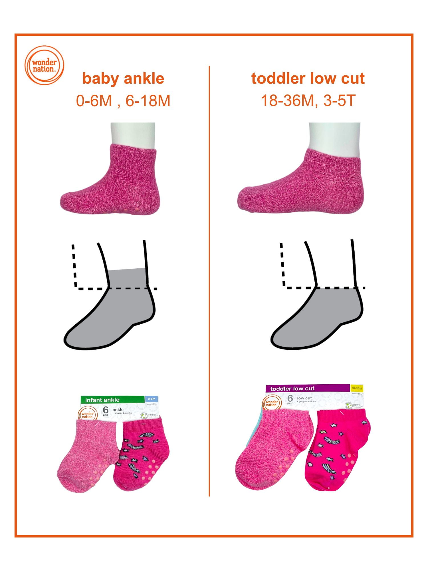 Wonder Nation Baby and Toddler Ankle Socks, 6-Pack, Sizes 0M-18M