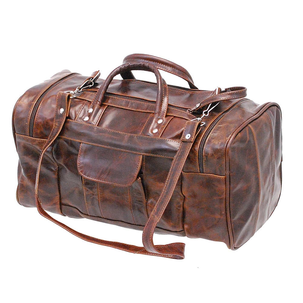 Medium Size Vintage Brown Leather Travel Duffle Bag #P302MDN by
