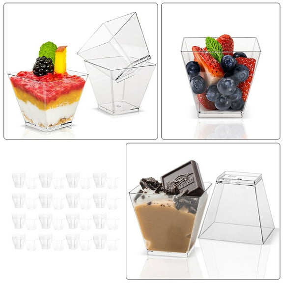 Soimiss 100Pcs Transparent Trapezoid Dessert Cups Disposable Party Mousse Ice Cream Holders