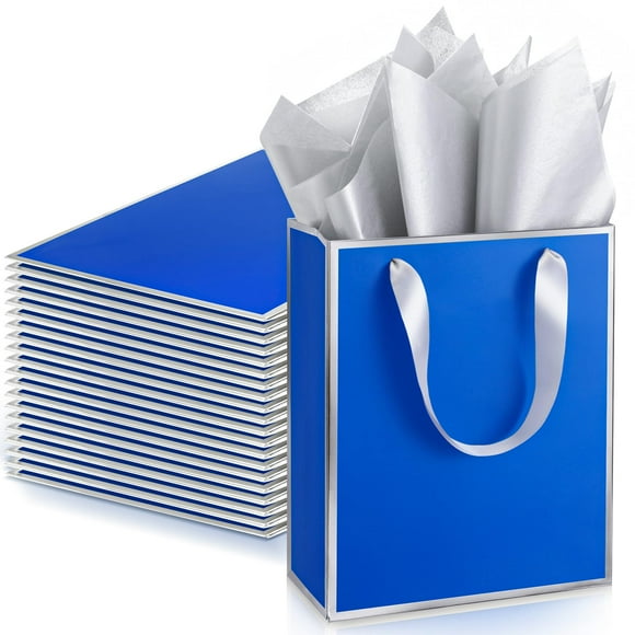 Paquete de 24 bolsas de regalo de papel metálico con pañuelos Yeaqee, 23 x 18 x 8 cm