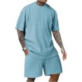 thumbnail image 3 of Traje Deportivo Perforado de los Hombres, Moda de Manga Corta Cuello Redondo de Ocio para el Desgaste Casual Y de Playa, Blusa Atlética de Poliéster Suave, 3 of 5