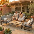 thumbnail image 3 of Outdoor Patio Furniture Set 4 Pieces, Metal Patio Conversation Chair with Removable Cushions and Coffee Table, for Backyard, Porch, Poolside & Garden - Black Frame, Grey Cushion, 3 of 12