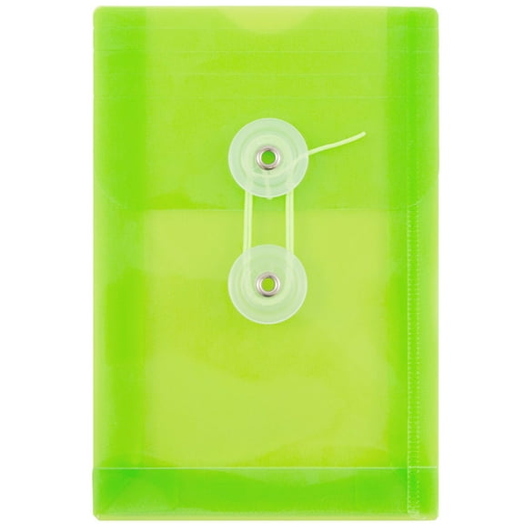 JAM Paper Plastic Envelopes with Button & String Tie Closure, 4 1/4 x 6 1/4, Lime Green, 3/Pack
