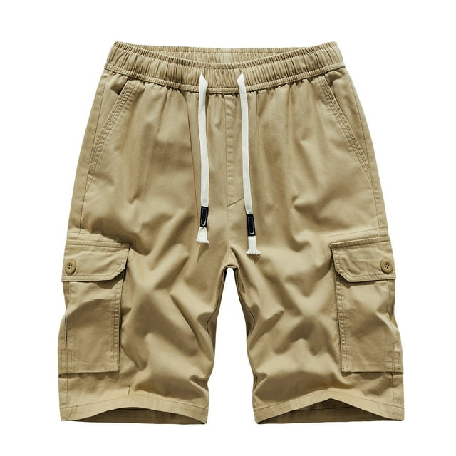 LSLJS Men's Cargo Shorts Drawstring Elastic Lace-up Solid Shorts with Pockets