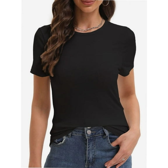 Women's Basic Solid Active Soft Short Sleeve Crew Neck Top T-Shirts