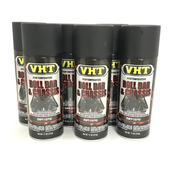 VHT SP671-6 PACK High Temperature SATIN BLACK Roll Bar and Chassis Paint - 11 oz