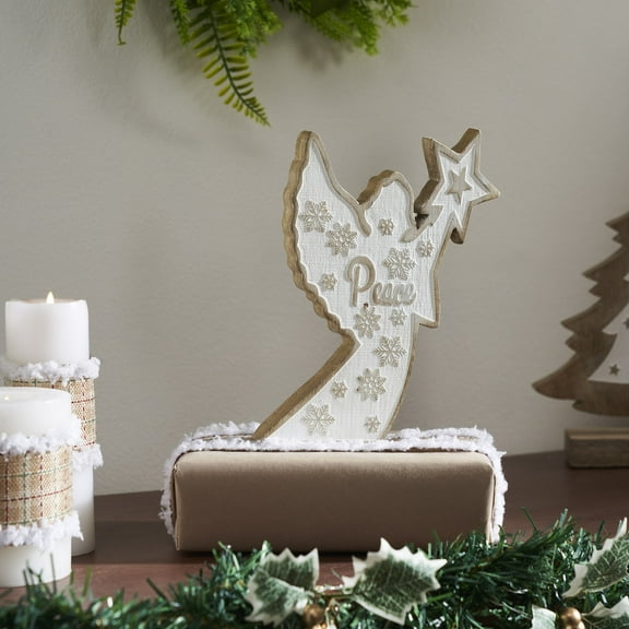 VHC Brands White Washed Peace Natural Wooden Angel 8x5.25x1