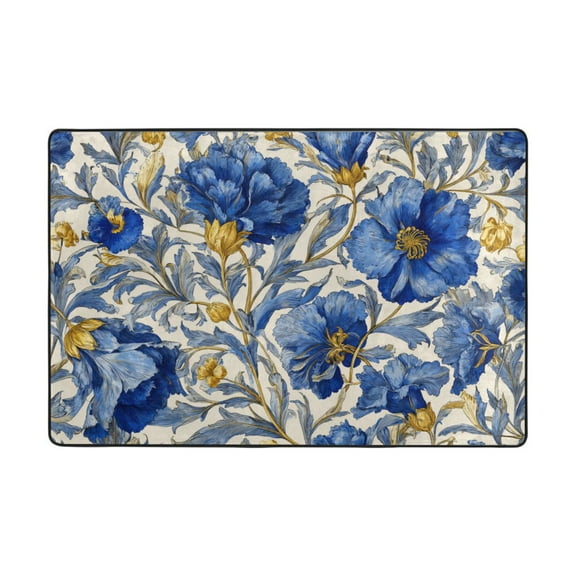 Area Rugs 36"x24" Indoor Non-Slip Wear Resistant Floor Mats Soft Large Carpets for Living Room Bedroom Home Decor Washable Rug Beautiful Blue Floral Style