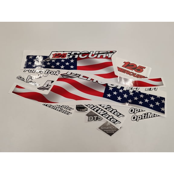 411 Decals Aftermarket Replacement for Mercury 125 Four Stroke (1999-2004) US Flag X-Full2 Outboard Decal (Sticker) Set