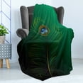 thumbnail image 4 of Peacock Soft Flannel Fleece Throw Blanket, Peacock Feather Illustration in Simplistic Style Wild Nature Life Print, Cozy Plush for Indoor and Outdoor Use, 70" x 90", Green Blue, by Ambesonne, 4 of 5