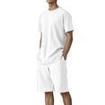 thumbnail image 2 of Fengqque Men's Solid Casual Short Pants Short Sleeve V-Neck Shirt 2PC Set, 2 of 5