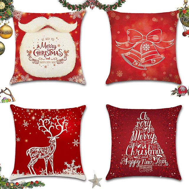 Fundas de almohada navideñas Juego de 4 fundas de almohada Fundas de almohada Fundas de almohada para sofá. Afortunado Sencillez