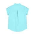 thumbnail image 5 of FINALGANG Womens Lapel Collar Roll Tab Short Sleeve Solid Color Dual Bust Pocket Curved Hem Loose Button Down Shirt Relaxed Fit For Ladies Office Daily Outdoor Outing Blue M, 5 of 7