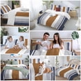 thumbnail image 5 of 3 Piece Modern Brown Blue Duvet Cover Set Queen Size,Microfiber Comforter/Quilt Cover with Corner Ties and 2 Pillowcases,Boho Contemporary Geometric Striped All Season Bedding with Zipper Closure, 5 of 8