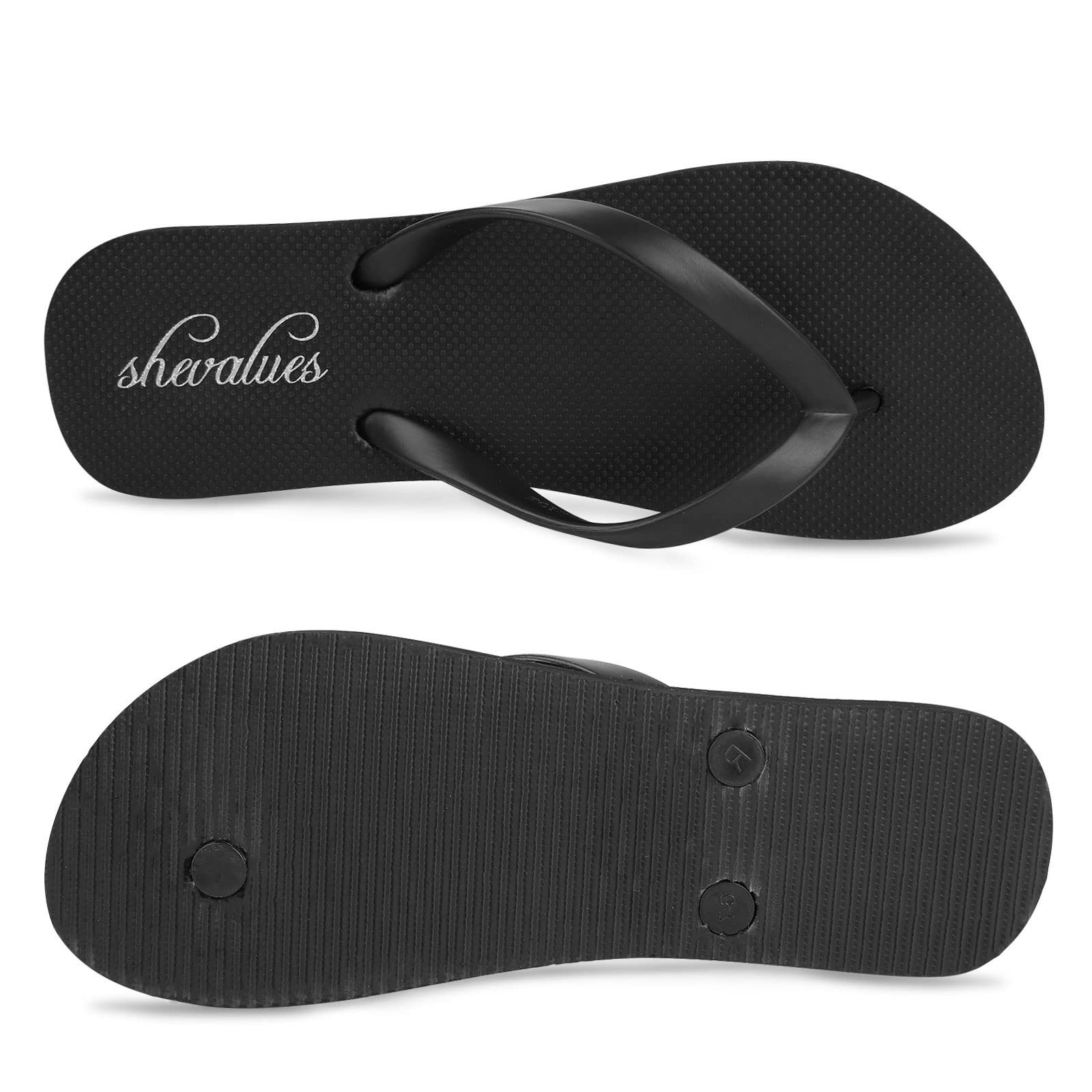 Slim Flip Flops for Women Casual Thong Flat Sandals Soft Rubber Slip on Sandals,Black,8-8.5