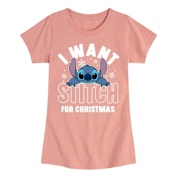 Lilo & Stitch - I Want A Stitch For Christmas - Girls Fitted Short Sleeve Tee
