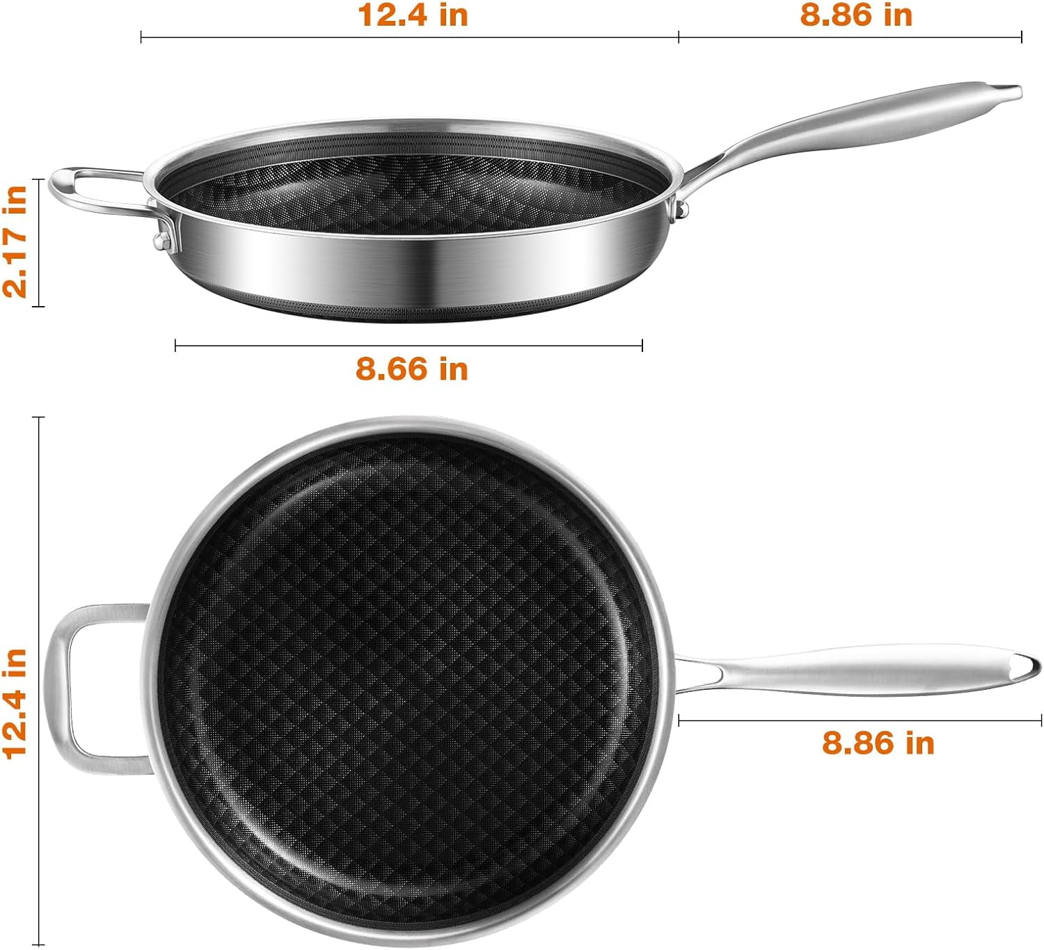 12-Inch Non Stick Frying Pan Set with Lid, Ceramic Coating Stainless Steel Skillet for Induction Gas Oven Safe