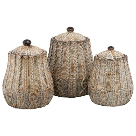 - 10 Strawberry Street Braided 3 Piece Ceramic Canister Set, Rust
