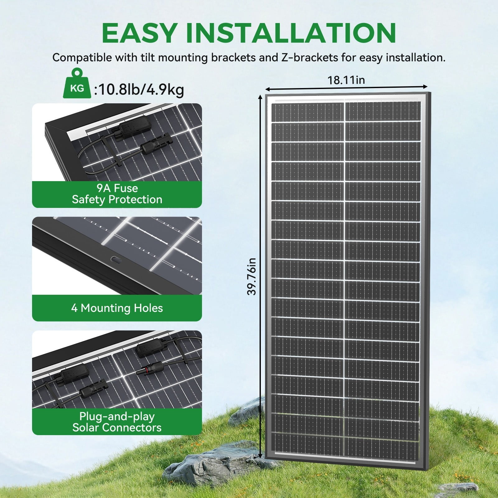 WERCHTAY 100W Bifacial Solar Panel, 12BB 12V/24V Monocrystalline High-Efficiency Module PV Power Charger Solar Panels for Homes Camping RV Battery Boat Caravan Off-Grid