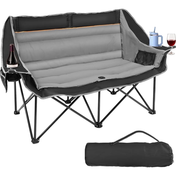 DKMOCO Double Camping Chair, 660 lbs Capacity Folding Loveseat with Cup Holders, Side Pocket, and Carry Bag