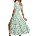 thumbnail image 7 of ZZwxWA Women's Floral Summer Casual Dress Square Neck Puff Sleeve Boho Midi Dresses Ruched Bust High Waist Split Long Dress, 7 of 7