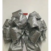 CELEBRATE IT WIRED JUMBO RIBBON SILVER GLITTER BOW 10" across