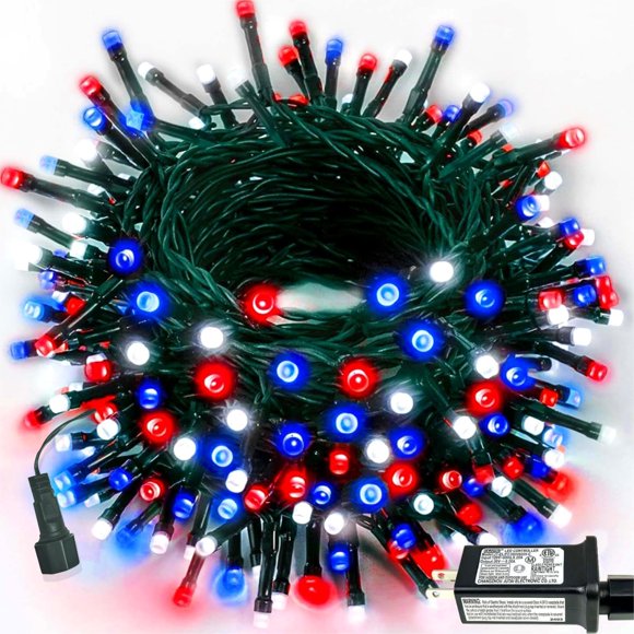 Cadena de luces LED YIQU 200, roja, blanca y azul, 23 m, resistente al agua