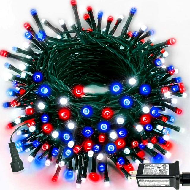 Cadena de luces LED YIQU 200, roja, blanca y azul, 23 m, resistente al agua