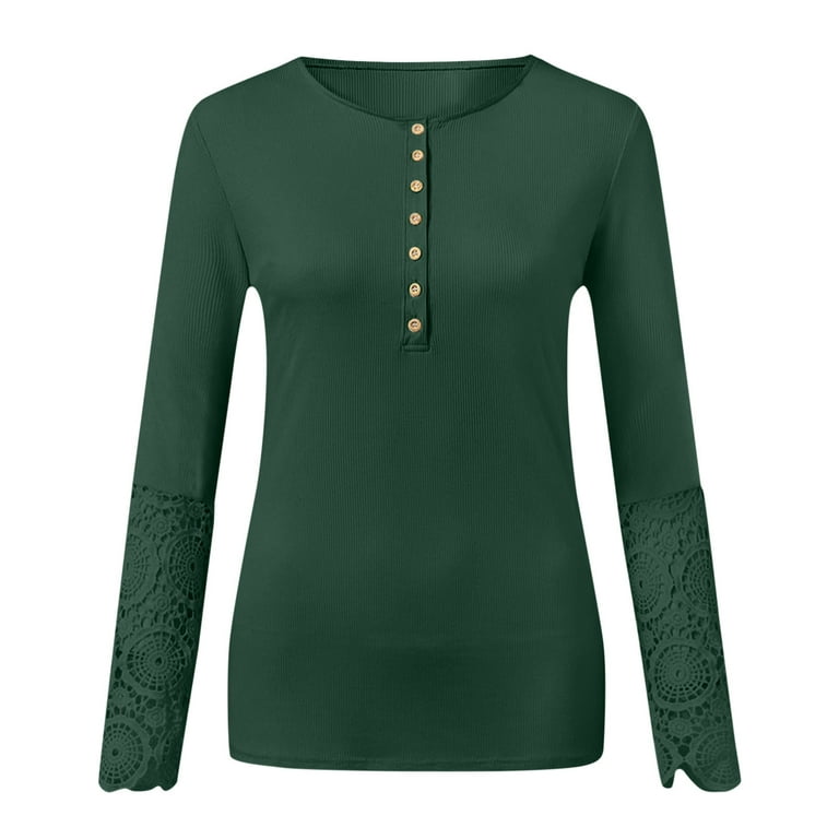 Sexy tops for women Women Sexy Solid Color Lace Stitching Long Sleeve Round  Neck Shirts Blouse Tops going out tops for women trendy