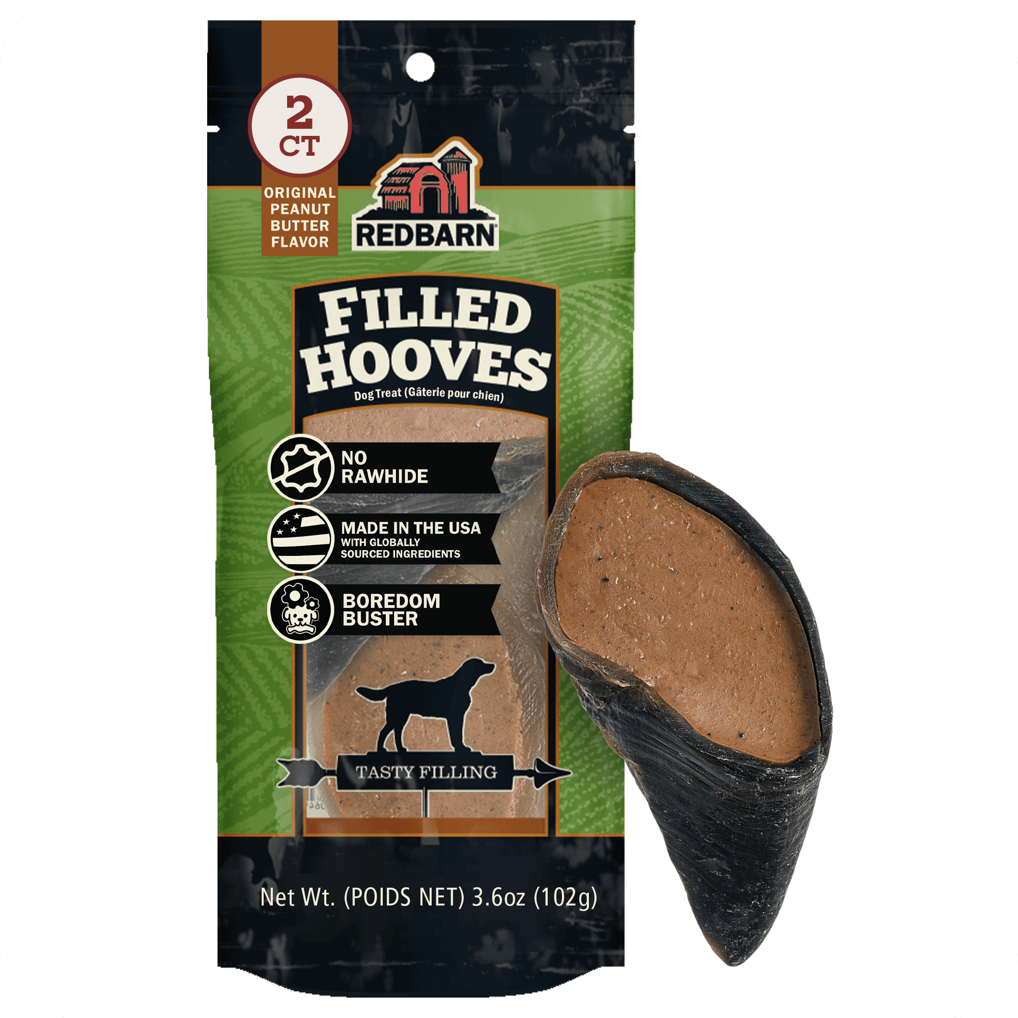 Redbarn Filled Cow Hooves, Peanut Butter, 2-Count