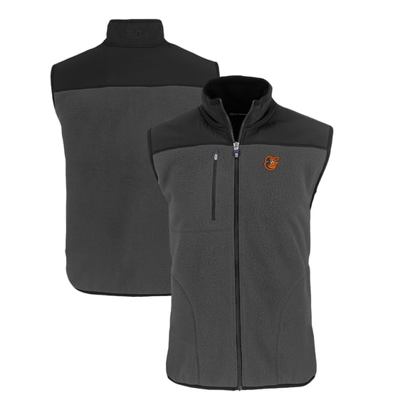 Men's Cutter & Buck Gray/Black Baltimore Orioles Cascade Eco Sherpa Fleece Full-Zip Vest